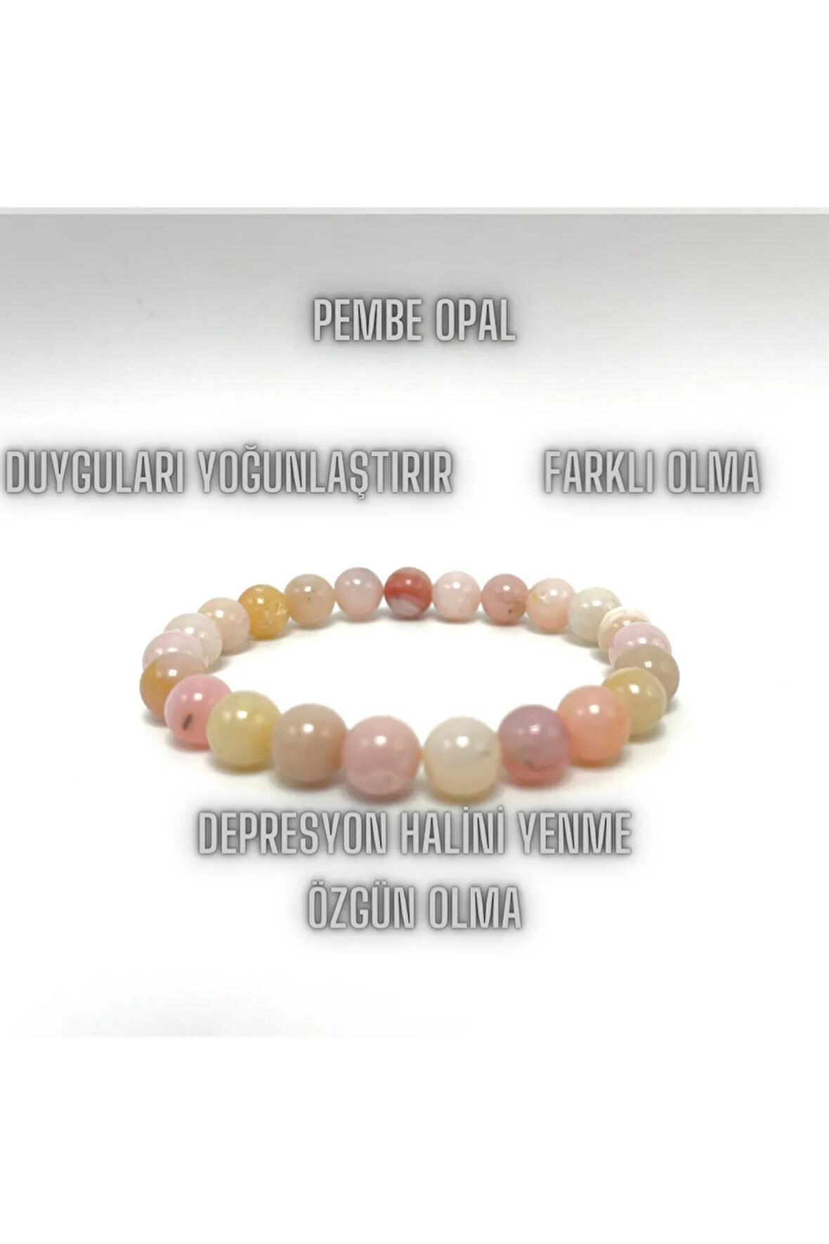 Sertifikalı Pembe Opal 8mm Elastik Misinalı Doğal Taş Bileklik