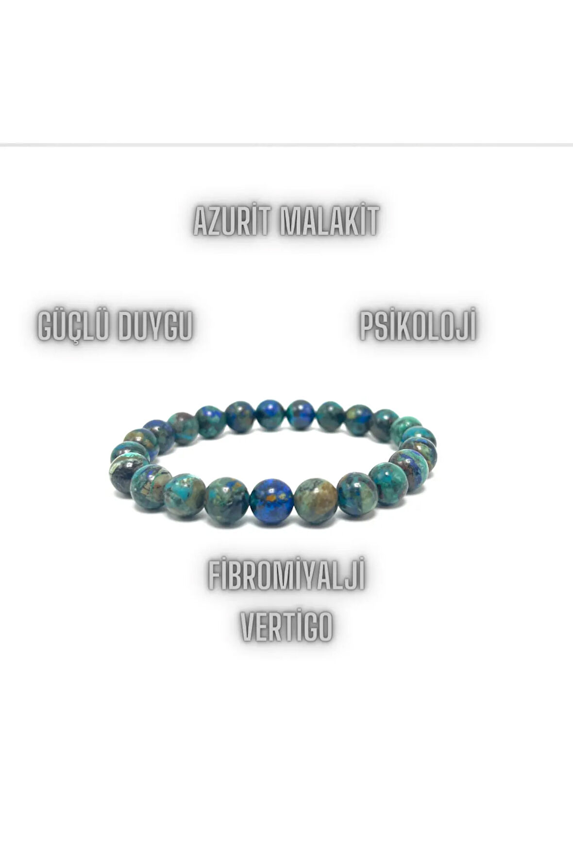 Sertifikalı Azurit Malakit 8mm Elastik Misinalı Doğal Taş Bileklik