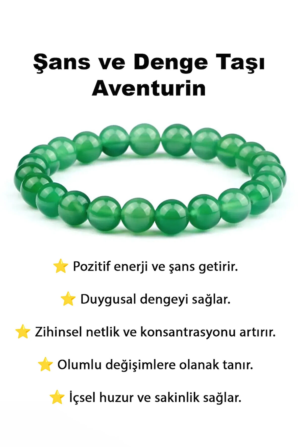 Doğaltaş Yeşil Aventurin Ipli Ayarlanabilir Charm Bileklik Şık Enerji Stres Başarı Bilekliği