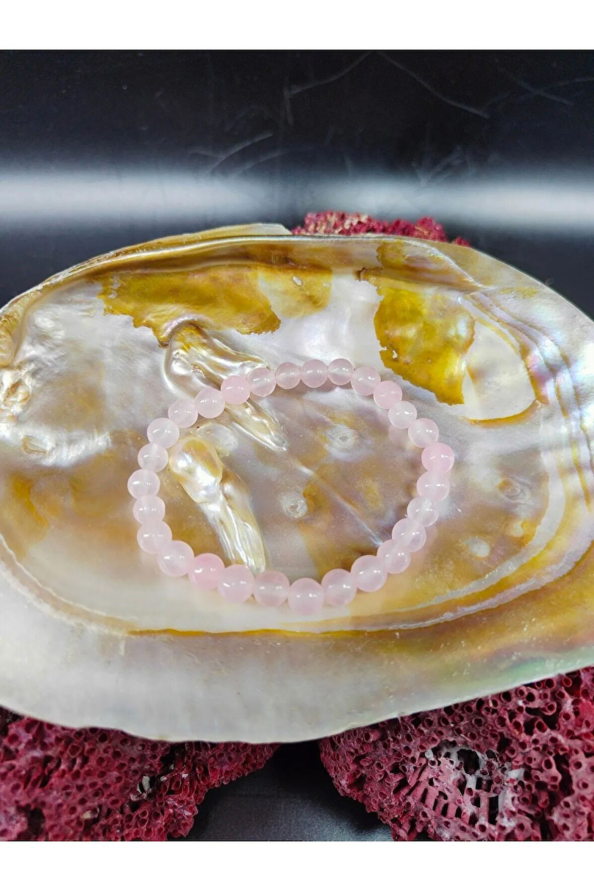 Pembe Kuvars Doğal Taş Bileklik (8mm) (sertifikalı)