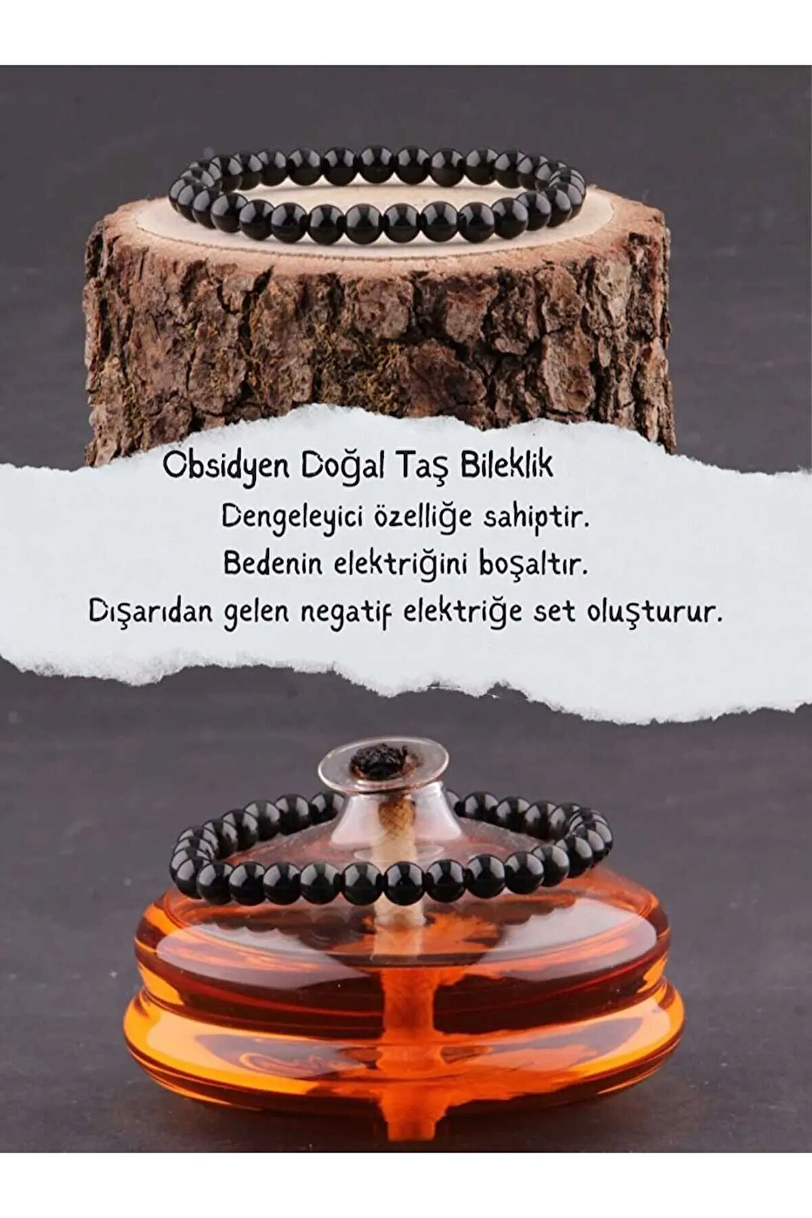 OBSİDYEN 8MM DOĞAL TAŞ BİLEKLİK SERTİFİKALI