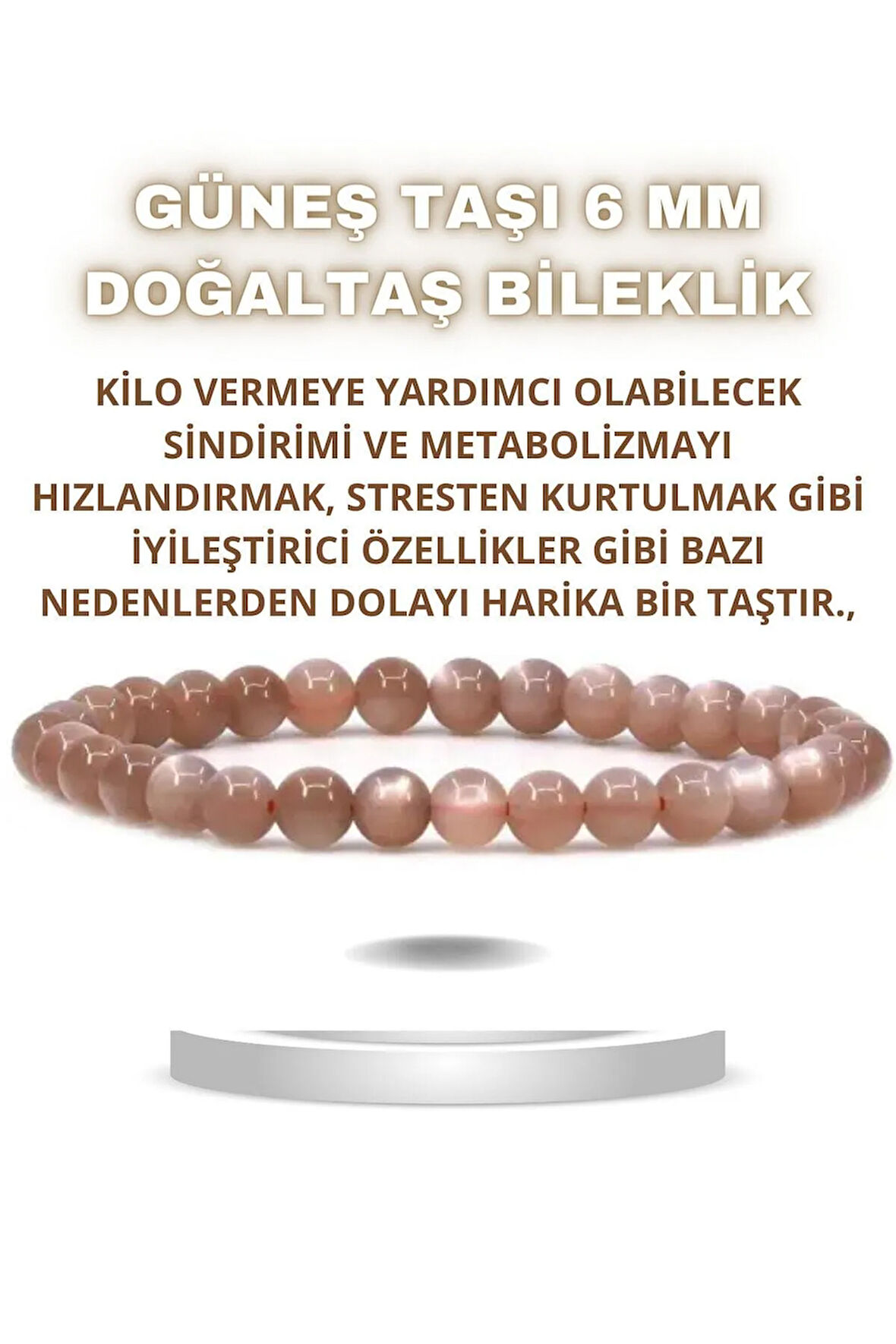 Güneş Doğal Taş Bileklik 8 Mm ( Kilo Vermeye Yardımcı ) Aa Kalite