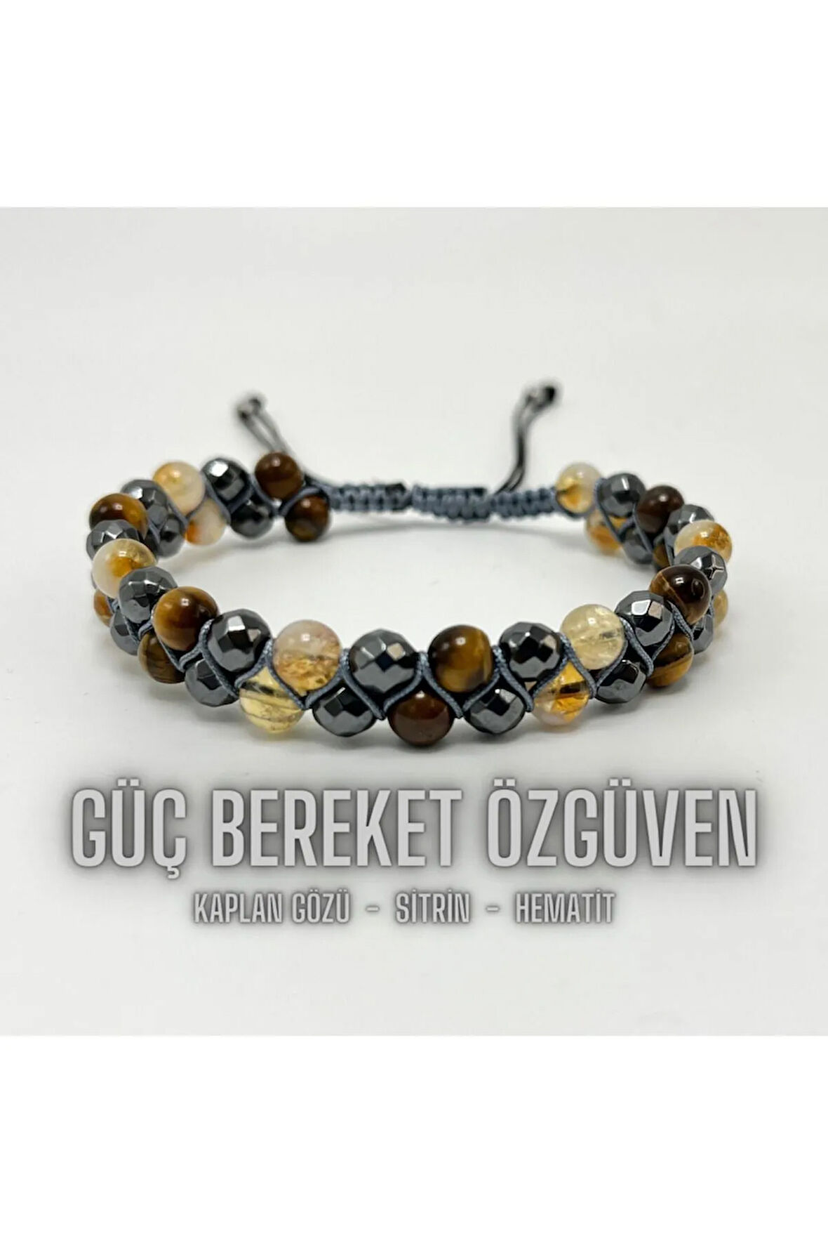 SERTİFİKALI Güç Bereket Özgüven Bilekliği - Sitrin - Hematit - Kaplan Gözü