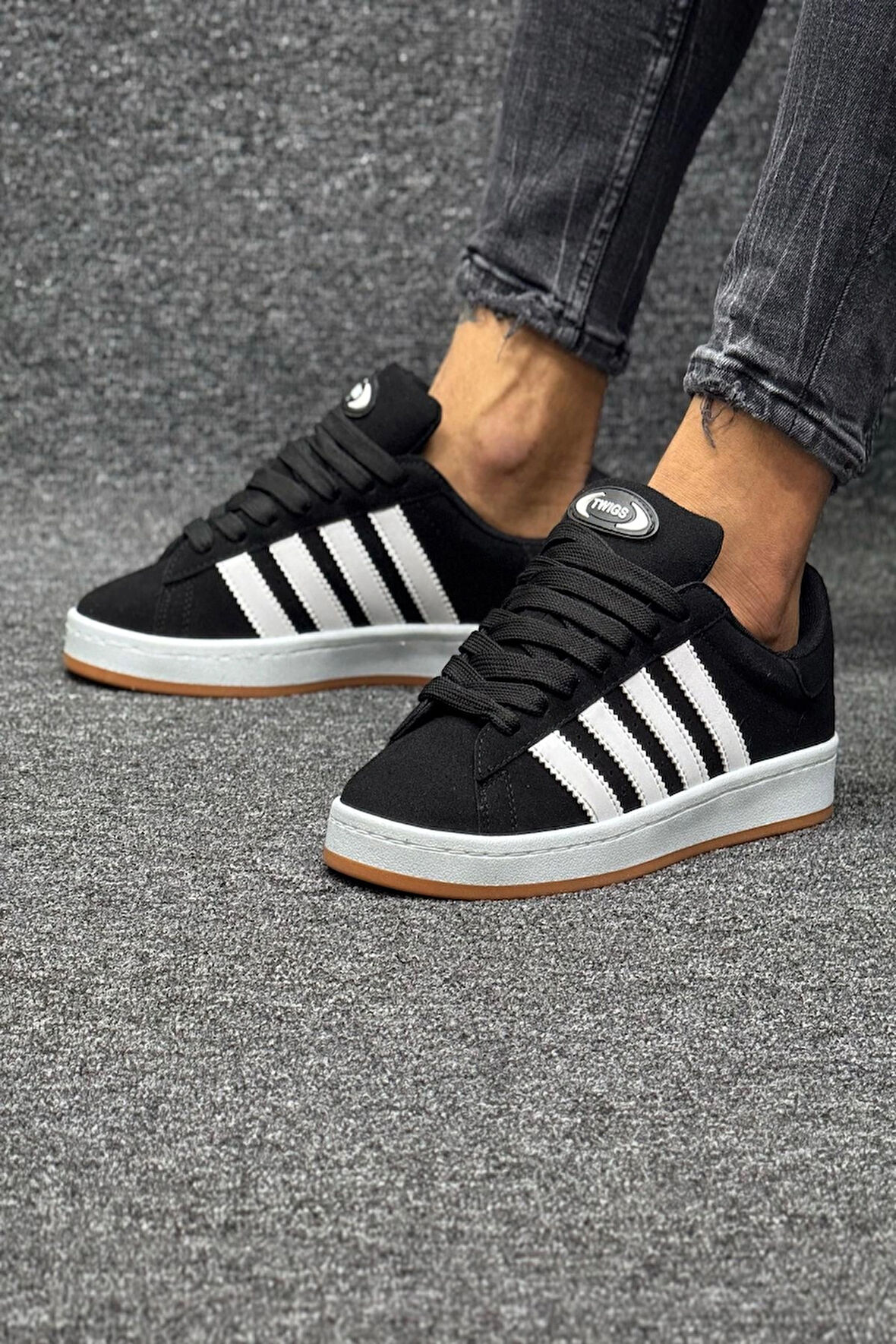 Unisex Bağcıklı Ortopedik Klasik Sneaker Spor Ayakkabı Sadece Siyah-Beyaz