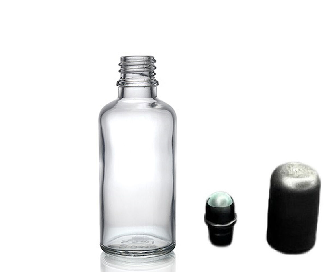 50ml şeffaf cam şişe roll-on şişe, 24 adet, bilye başlıklı şişe, cam şişe, roll-on şişesi