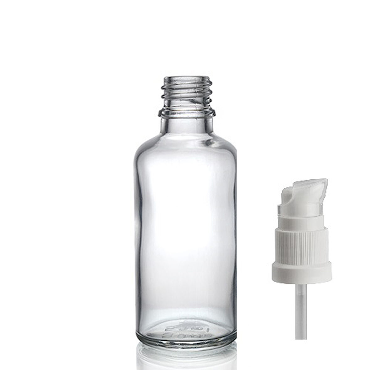 50ml şeffaf cam serum pompalı şişe, 24 adet, pompalı şişe, medikal şişe, cam şişe,  