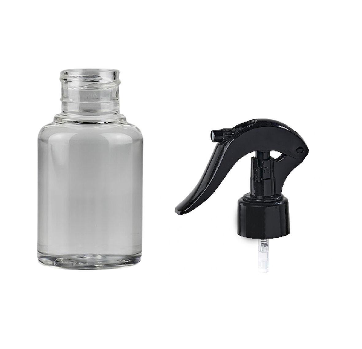 60ml PE şeffaf triger sprey başlıklı şişe, 12 adet, sprey şişesi, triger başlıklı şişe, kozmetik şişe, sanayi tipi şişe, plastik şişe