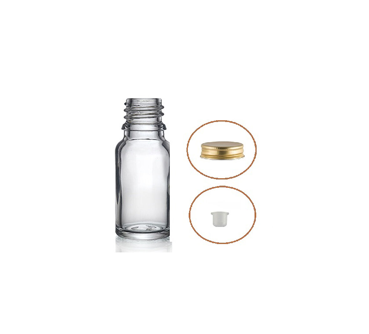 10ml şeffaf şişe sarı metal düz kapaklı, 12 adet, cam şişe, esans şişesi, yağ şişesi, kozmetik şişesi