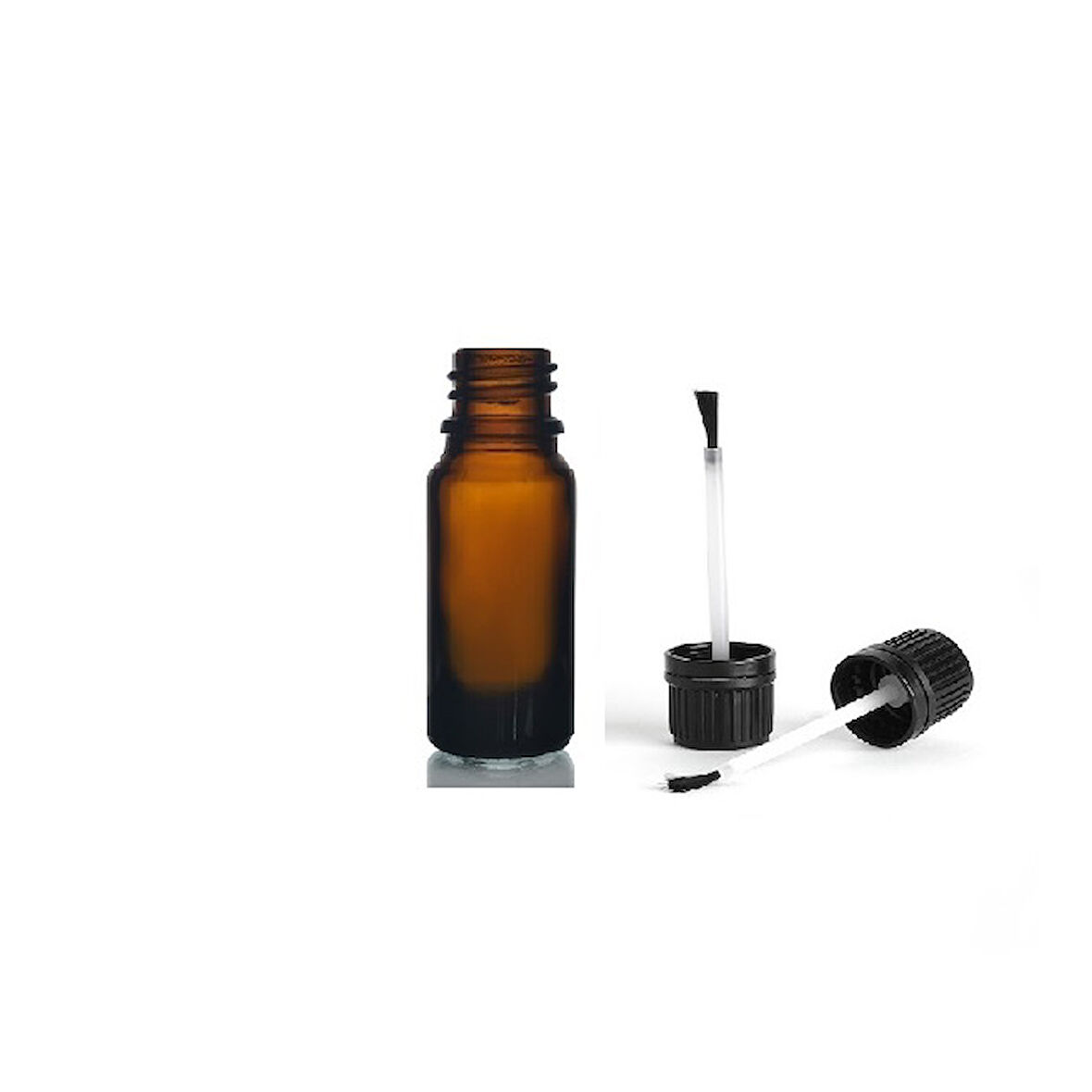 10ml kahverengi cam şişe fırça kapaklı, 24 adet, ecza şişesi, kozmetik şişe, yapıştırıcı şişesi, yağ şişesi