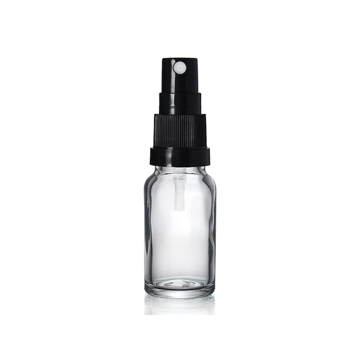 10ml şeffaf cam, siyah sprey başlıklı şişe, 24 adet, cam şişe, sprey şişesi, ecza şişesi, dropper şişe, medikal şişe
