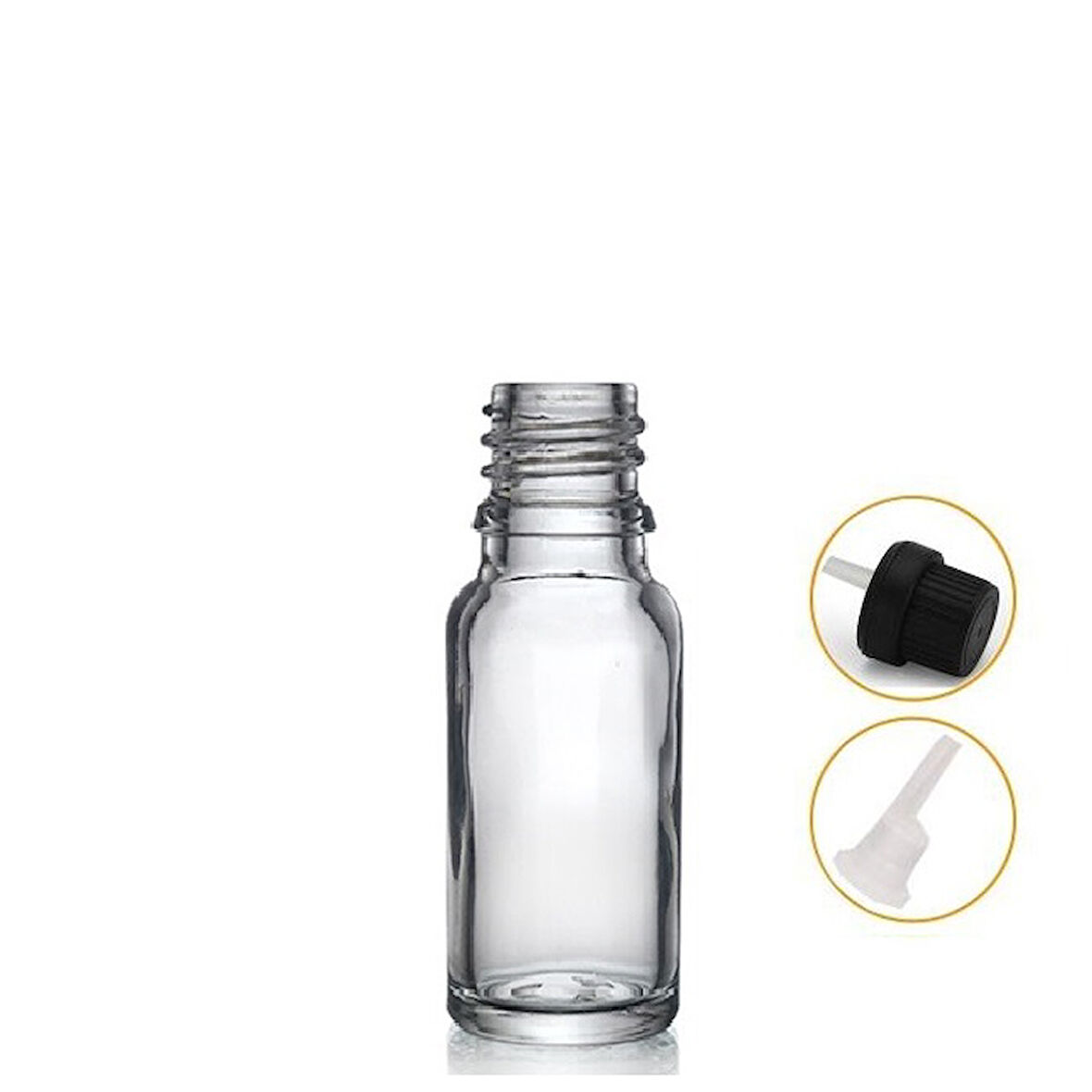 20ml şeffaf cam içten damlalıklı şişe siyah kapak, 24 adet, damlalıklı şişe, damlatmalı şişe 