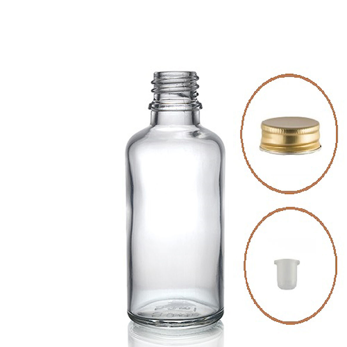 30ml şeffaf şişe sarı metal düz kapaklı, 24 adet, cam şişe, esans şişesi, yağ şişesi, kozmetik şişesi