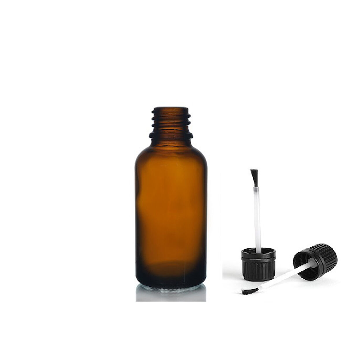 30ml kahverengi cam şişe fırça kapaklı, 12 adet, ecza şişesi, kozmetik şişe, yapıştırıcı şişesi, yağ şişesi