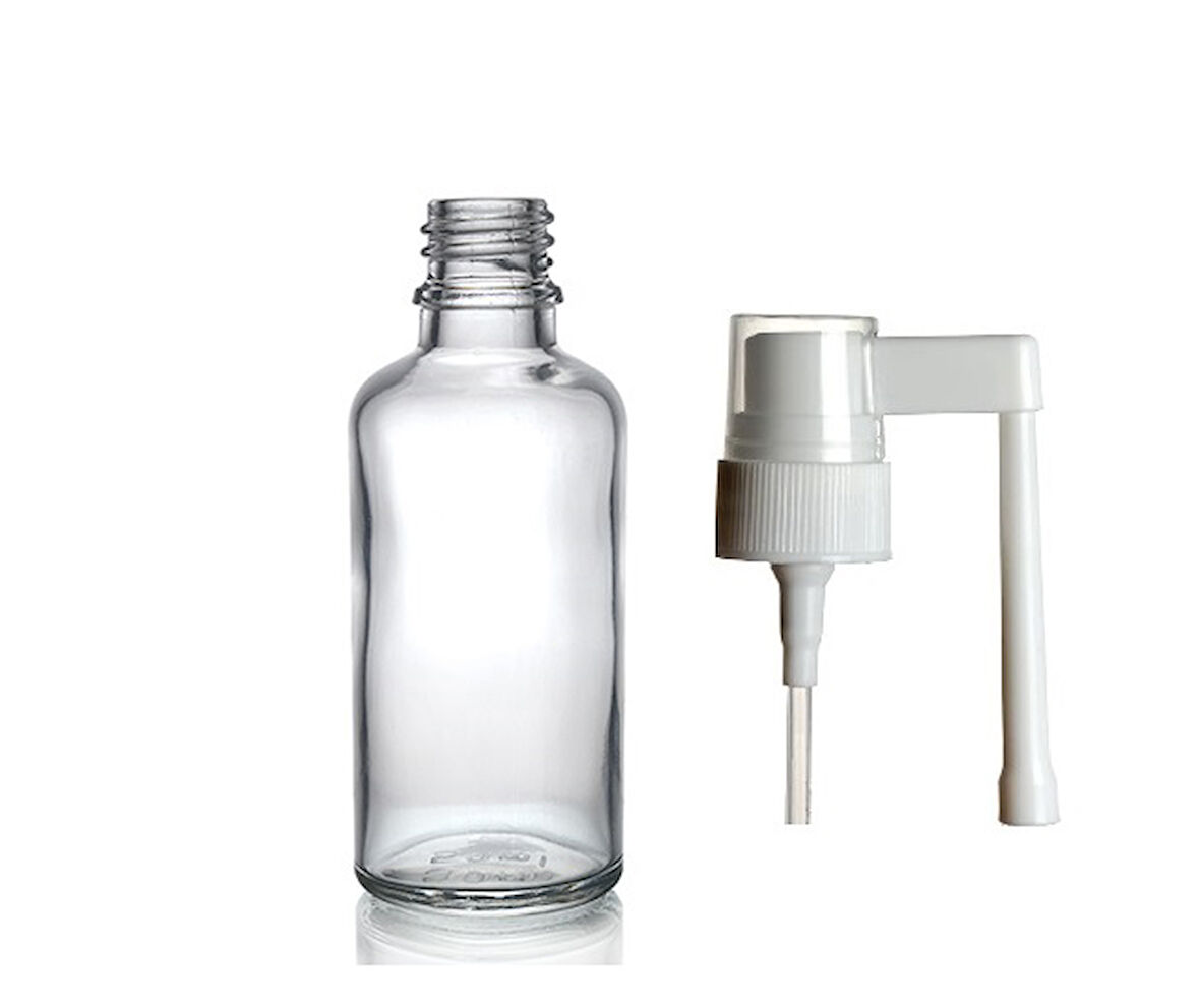 50ml şeffaf ağız spreyi başlıklı cam şişe,12 adet, ağız spreyi şiesi, cam şişe, medikal şişe