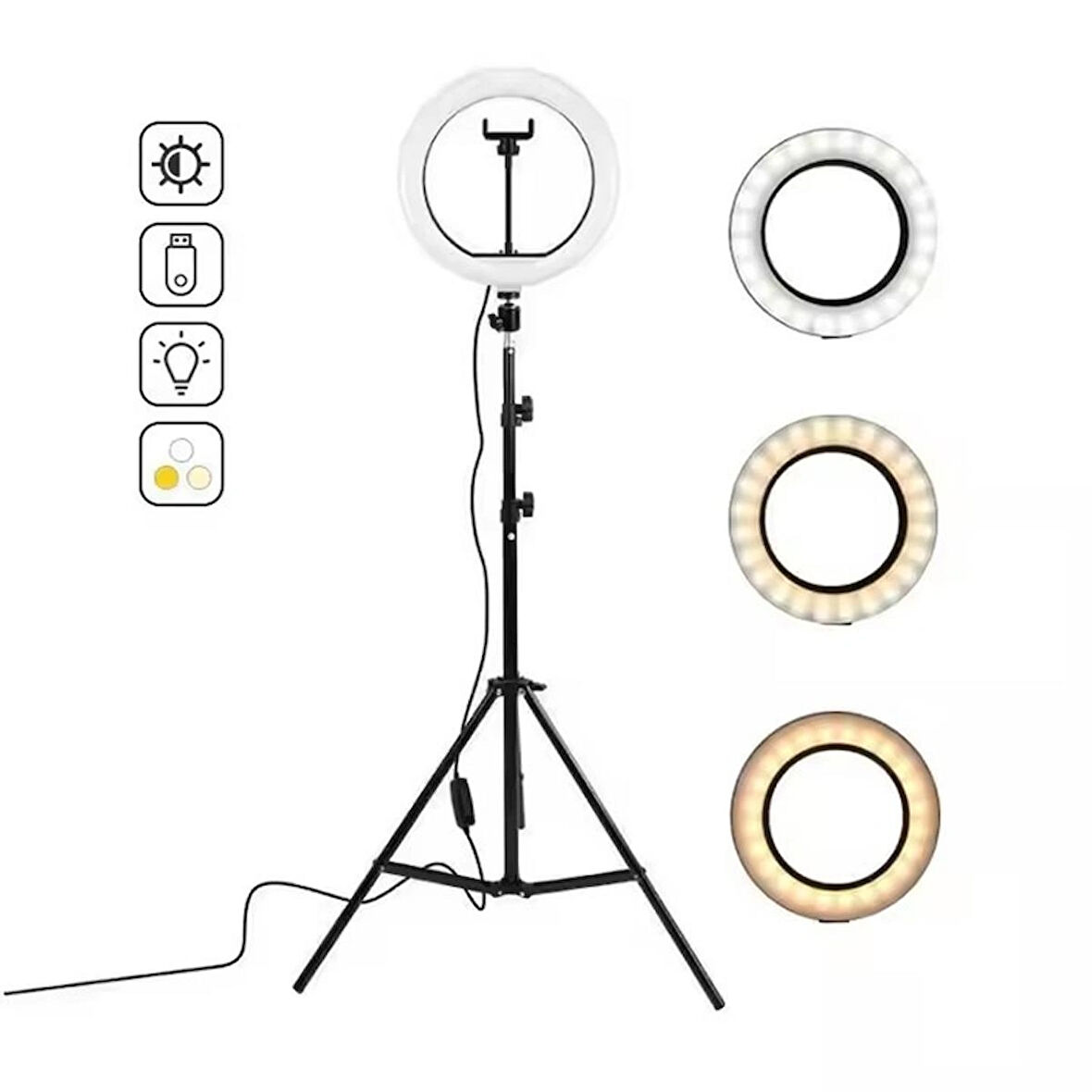Led Işıklı Ayaklı Tripod 10 Inç Halka - Telefon Tutucu YouTuber TikTok ve 2.10 cm