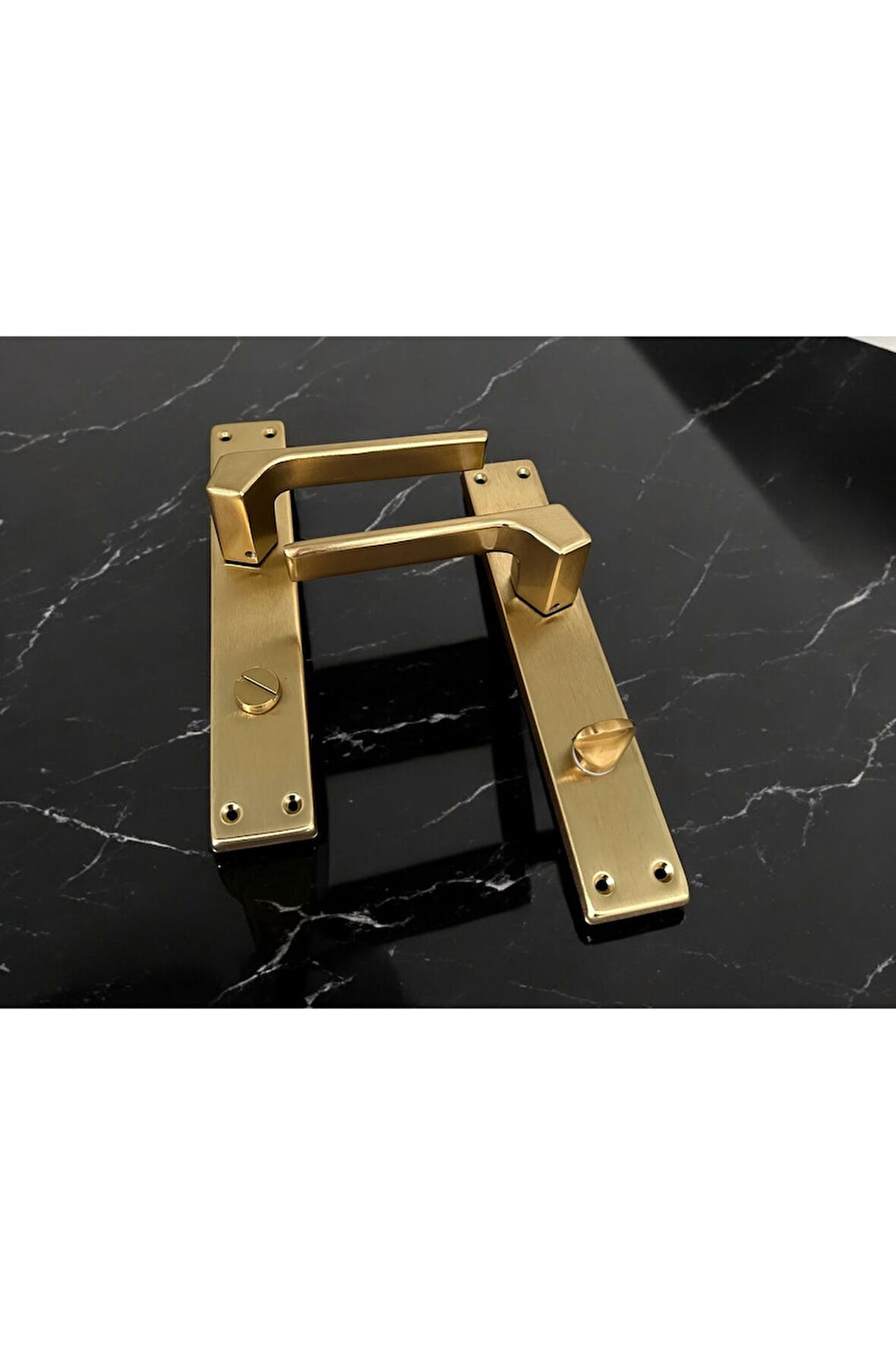 Zey Mat Altın Aynalı Wc Banyo Kapı Kolu İçeriden Sol Basar 1 Takım