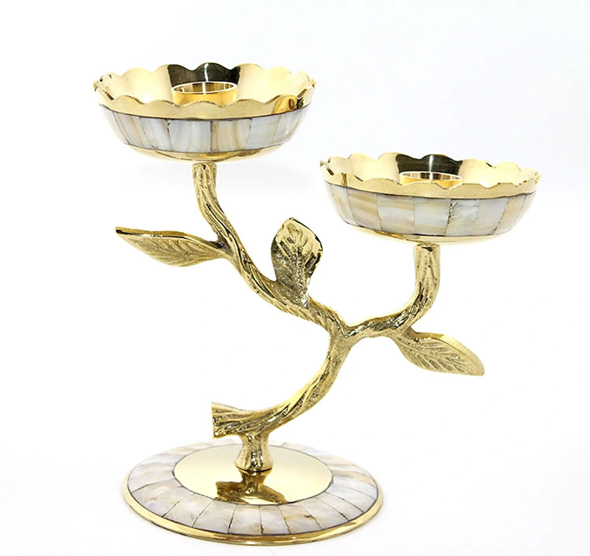 Pirinç Sedefli 2'Li Şamdan