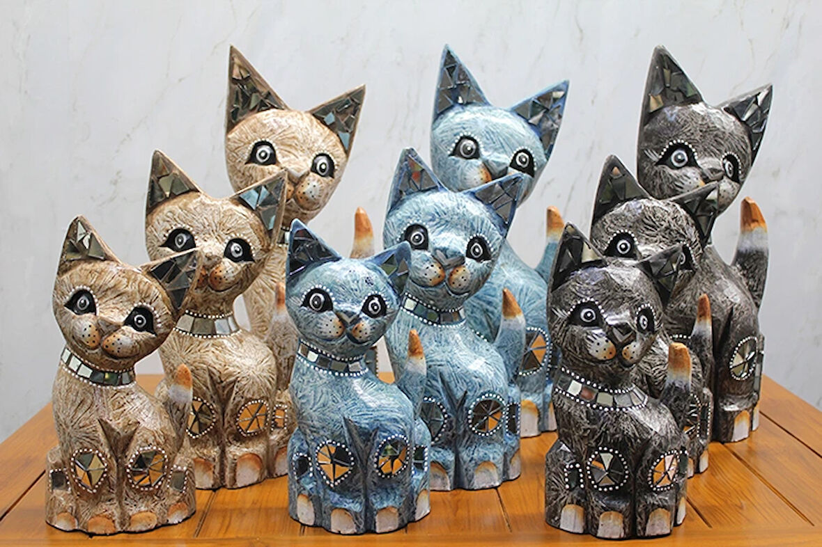 Ahşap 3'Lü Kedi Seti 40 Cm