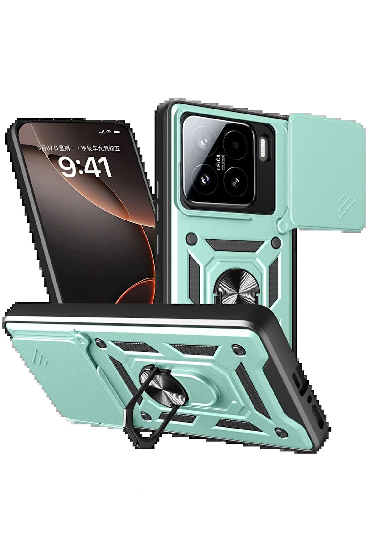 15 Kılıf Pars Lens Yüzüklü Silikon - Yeşil