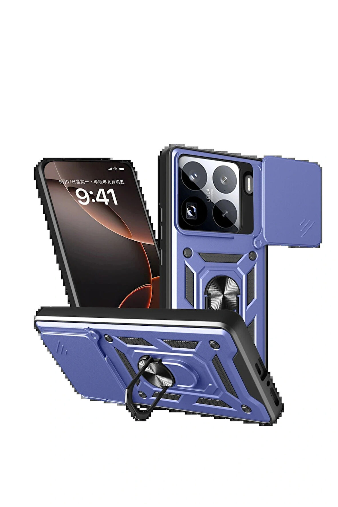 15 Kılıf Pars Lens Yüzüklü Silikon - Lacivert