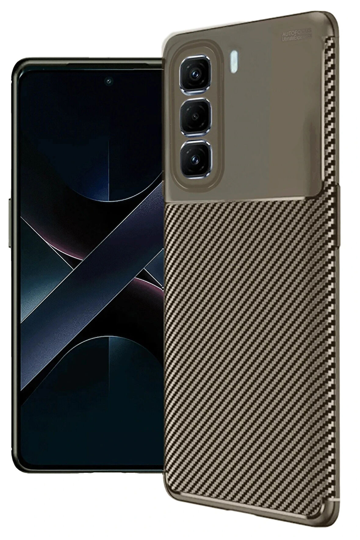 İnfinix Hot 50 4G Kılıf Auto Focus Karbon Kapak - Kahverengi