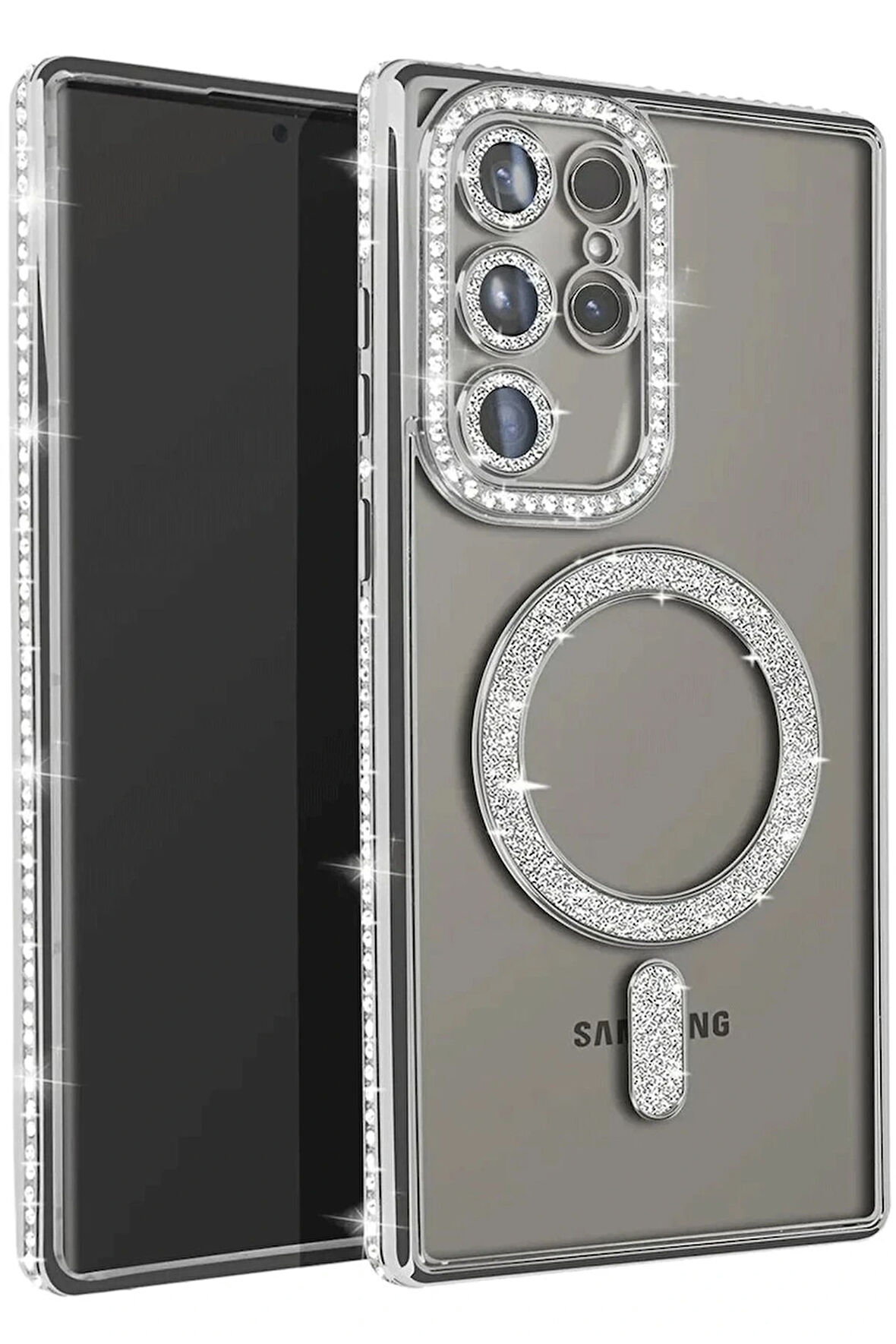 S23 Joke Simli Magneticsafe Kılıf - Gümüş