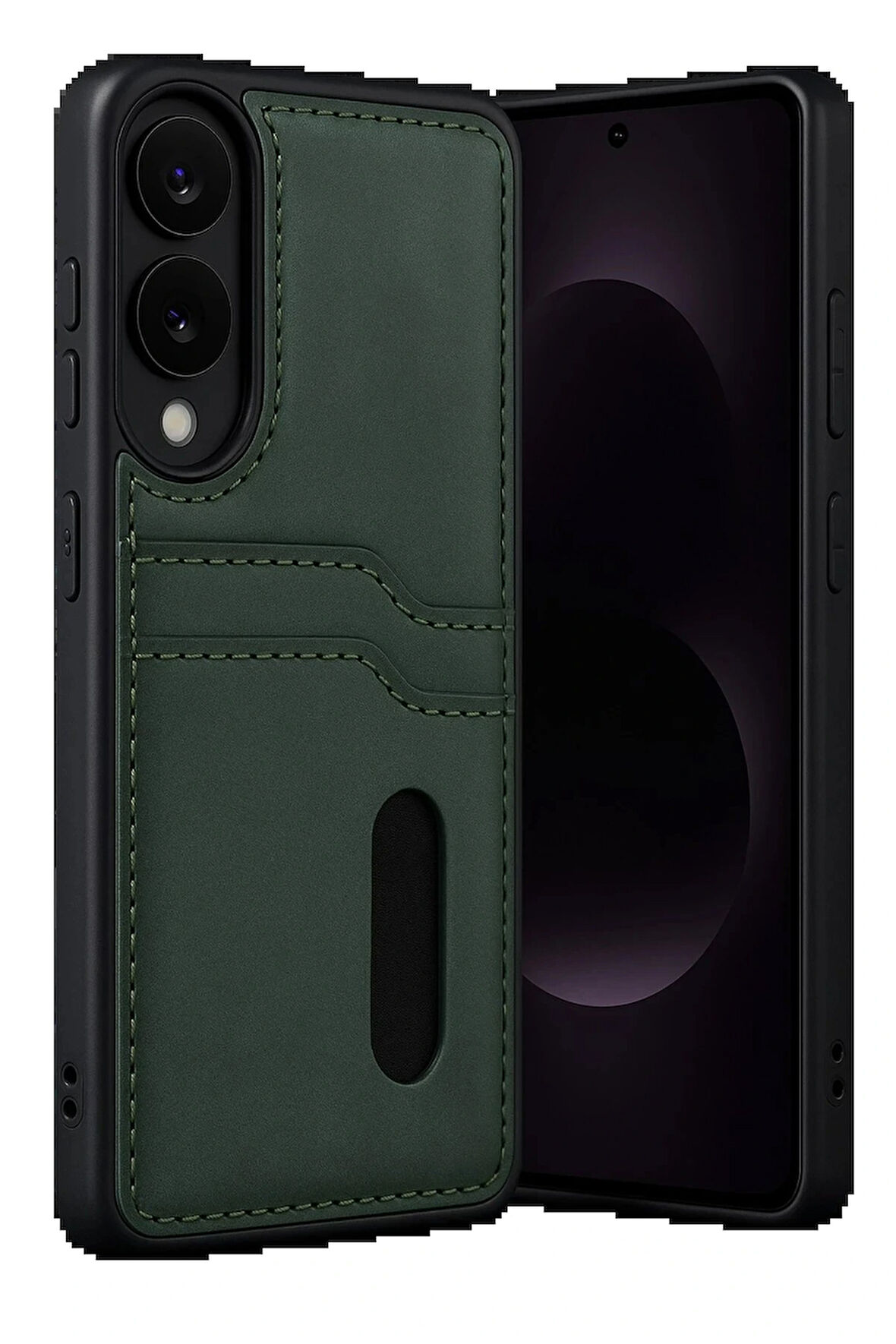 S25 Edge Sara Kartvizitli Deri Kılıf - Koyu Yeşil