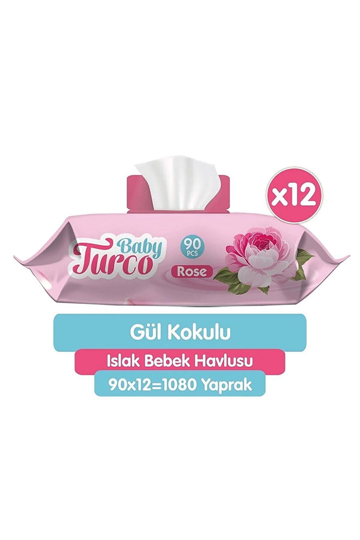 BABY TURCO Gül Kokulu Islak Bebek Havlusu 12x90 Adet