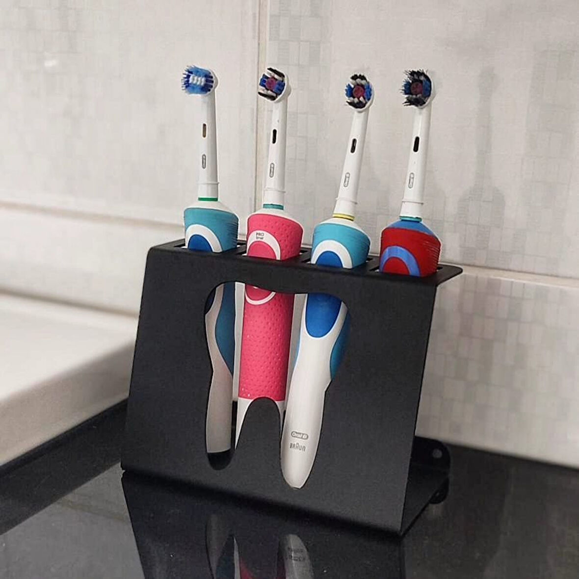 Işıl Metal Şarjlı Diş Fırçalık | Elektrikli Diş Fırçası Standı – Monte Edilebilir Metal Organizer