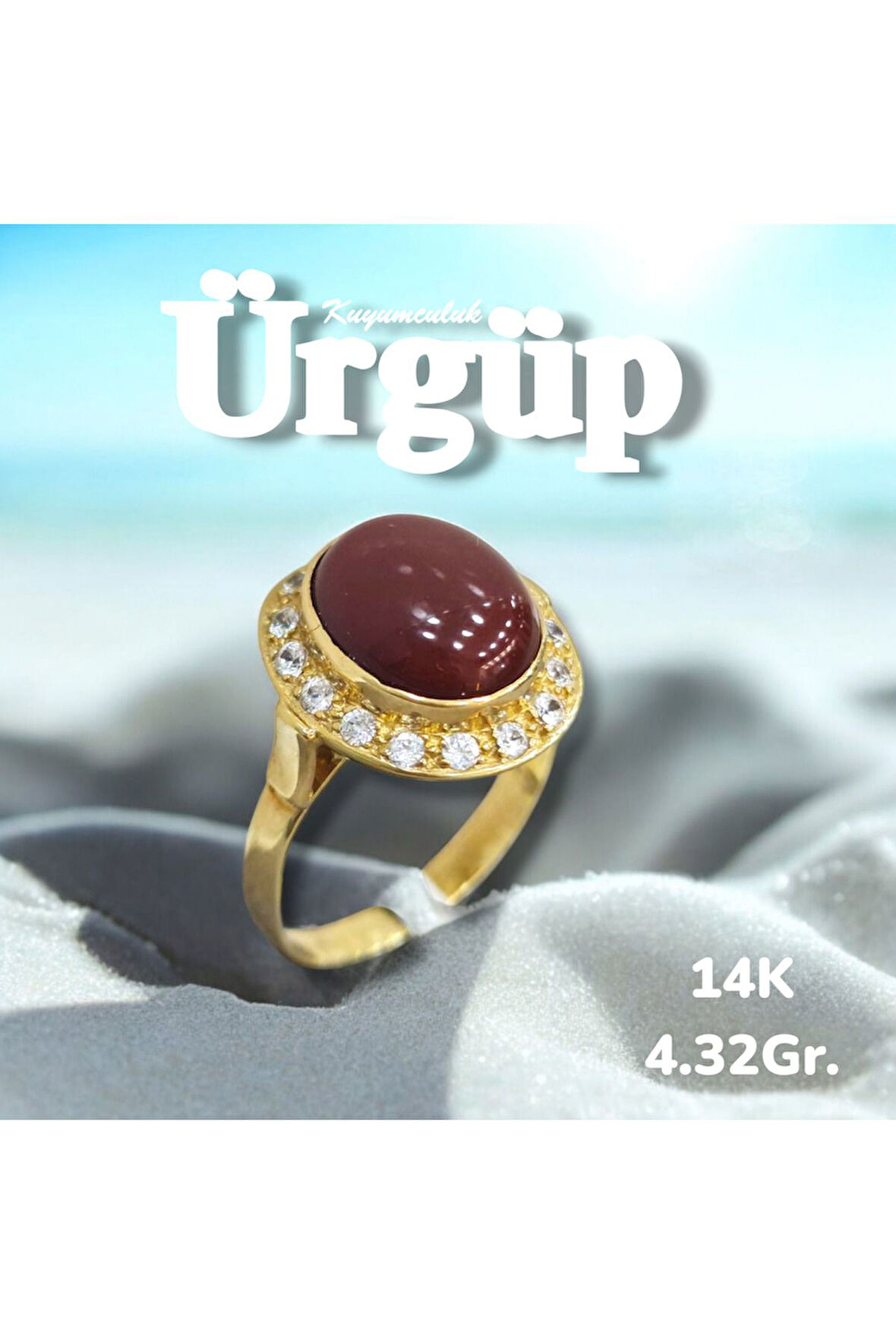 14AYAR 4.12Gram Altın Akik Taşlı Yüzük