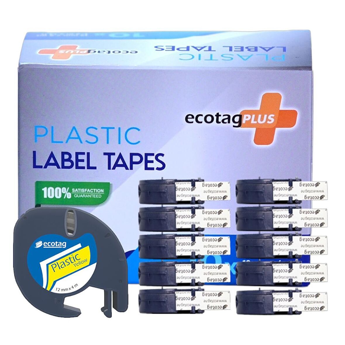 Ecotag Dymo Letratag Muadili Plastik Sarı Serit Etiket - 12 mm x 4 nt