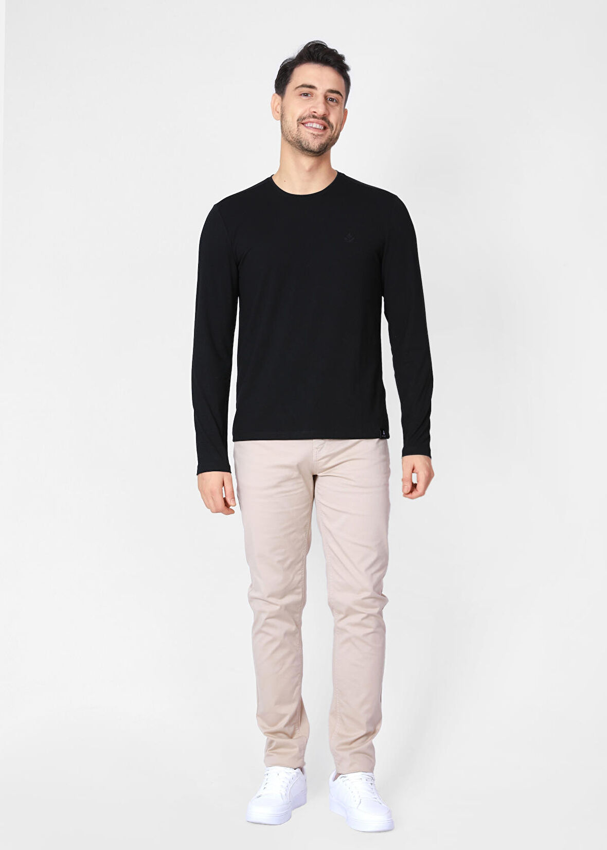 Adam Boxes O Yaka Uzun Kollu T-shirt NP-Dolargo - Siyah