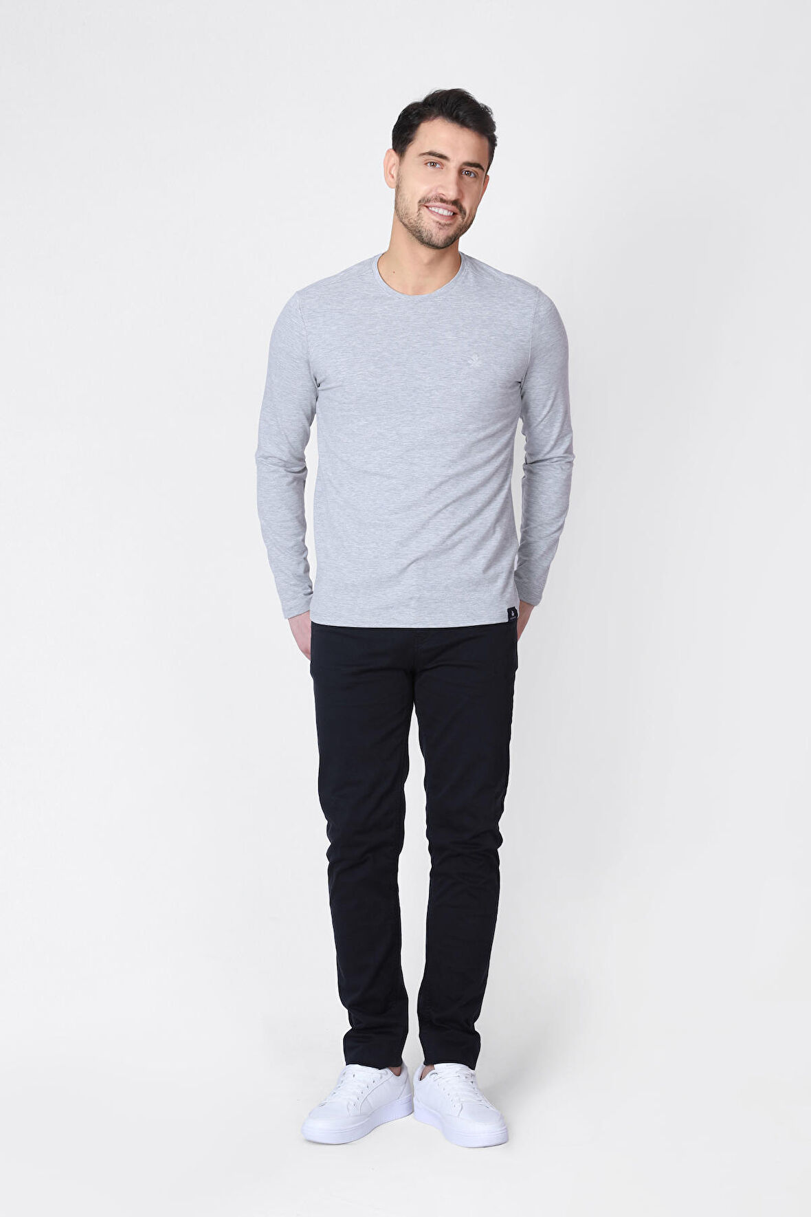 Adam Boxes O Yaka Uzun Kollu T-shirt NP-Dolargo - Açık Gri