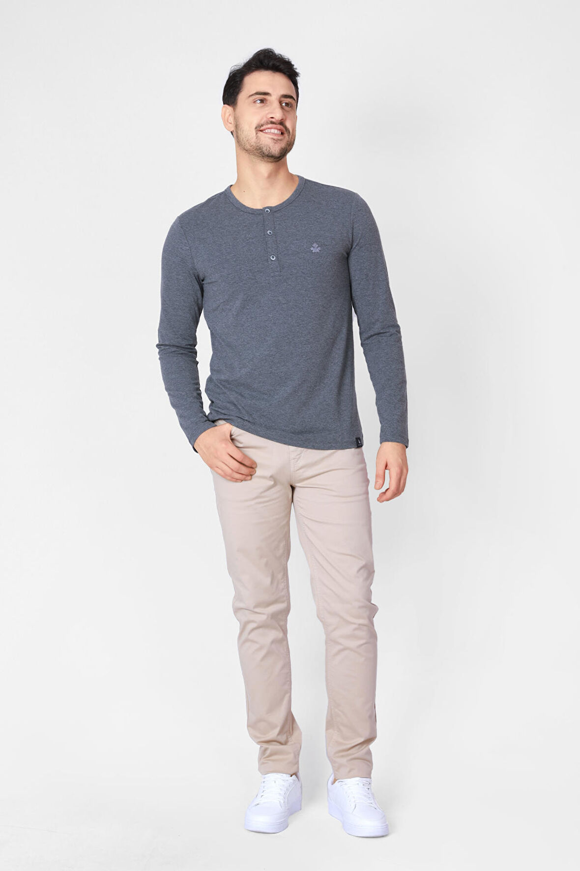 Adam Boxes Düğmeli Bisiklet Yaka Uzun Kollu T-shirt NP-Collargo - Koyu Gri