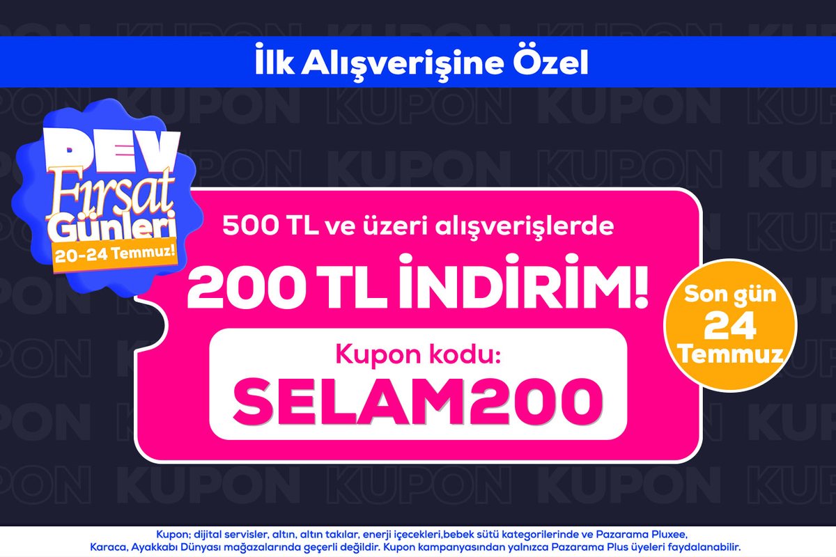 200TL Pazarama İndirim Kodu: İlk Alışveriş Ekim 2026 | Kuponla.com