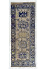 144x357 cm Bej ve Lacivert Renklerde El Yapımı Eski Uşak Yolluk Halısı