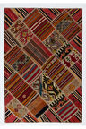 123x180 cm Eski El Yapımı Türk Patchwork Kilim, Düz Dokuma Halı