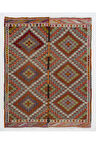 150x190 cm Eski El Dokuması Cicim Kilim, Elmas Desenli İşlemeli Cicim Halı, %100 Yün