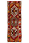 80x257 cm Kırmızı Eski Tribal El Dokuma Yün Türk Yolluk Halısı
