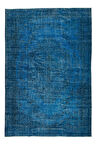 169x248 cm Yenilenmiş Mavi El Yapımı Halı, Modern Yün ve Pamuktan Yapılmış Eski Halı