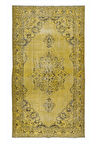 152x270 cm Decorative Sarı El Dokuması Halı, Yeniden Boyanmış Eski Halı