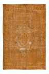160x238 cm El Yapımı Turuncu Halı, El Dokuması Eski Halı, Modern Türk Halısı