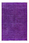 220x331 cm Yeniden Boyanmış Mor El Dokuma Halı, El Yapımı Eski Halı