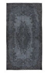 111x206 cm Gri El Yapımı Halı, Yenilenmiş Yün ve Pamuktan Yapılmış Eski Küçük Halı