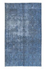 162x275 cm Gökyüzü Mavisi Yenilenmiş Halı, Eski El Dokuması Halı, Çiçek Desenli Halı
