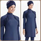 Adasea 4105  Lacivert  Püskül Detaylı Tam Boy Tasarım  Lycralı Tesettür Mayo