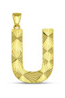 14 Ayar Altın Kalemli Parlak U Harfi Kolye Ucu