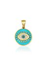 14 Ayar Altın Yuvarlak Kirpik Göz Mineli Turkuaz Kolye Ucu