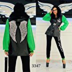 Melek Kanat Derili Crystal Taşlı Eşofman Takımı - YEŞİL