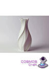 CosmosCraft dekoratif, beyaz kıvrımlı vazo,plastik,beyaz